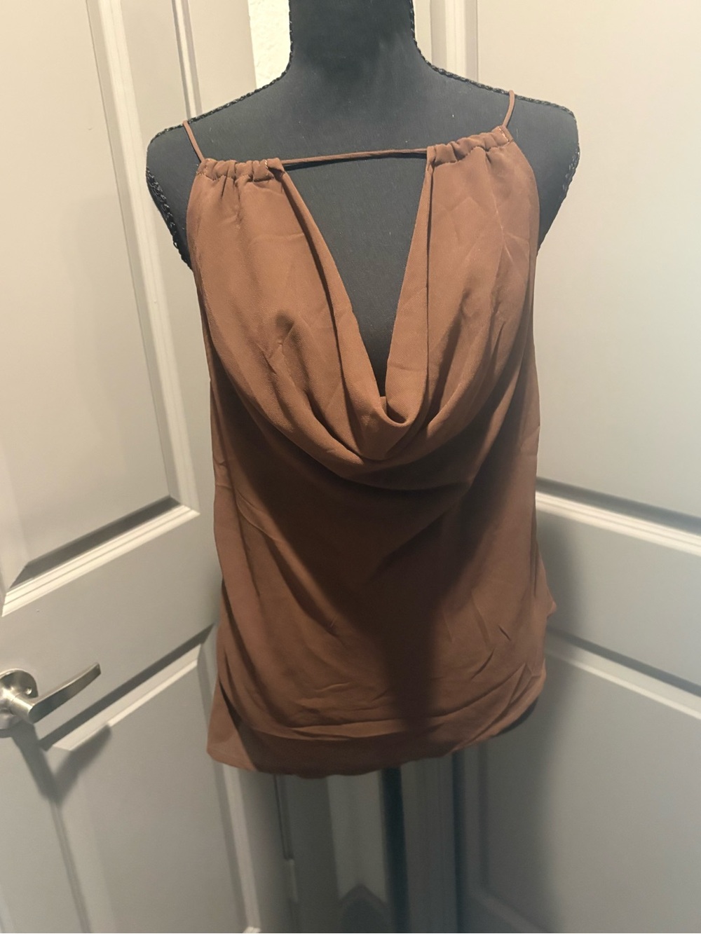 Draped Cowl Neck Camisole in Brown